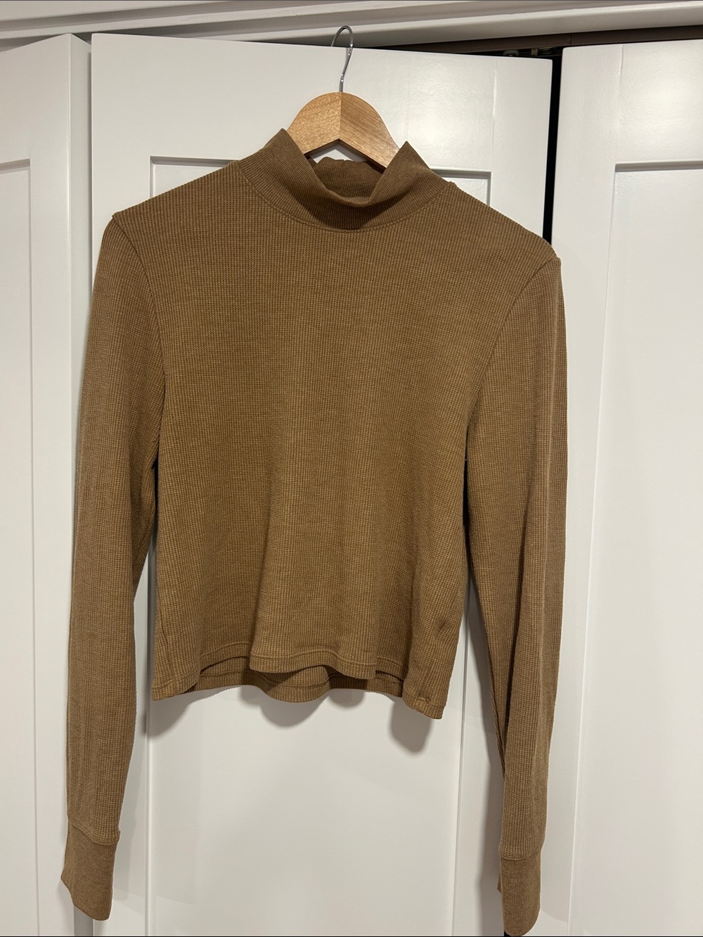 American Eagle Outfitters Ribbed Mock Neck Long Sleeve Top - Tan